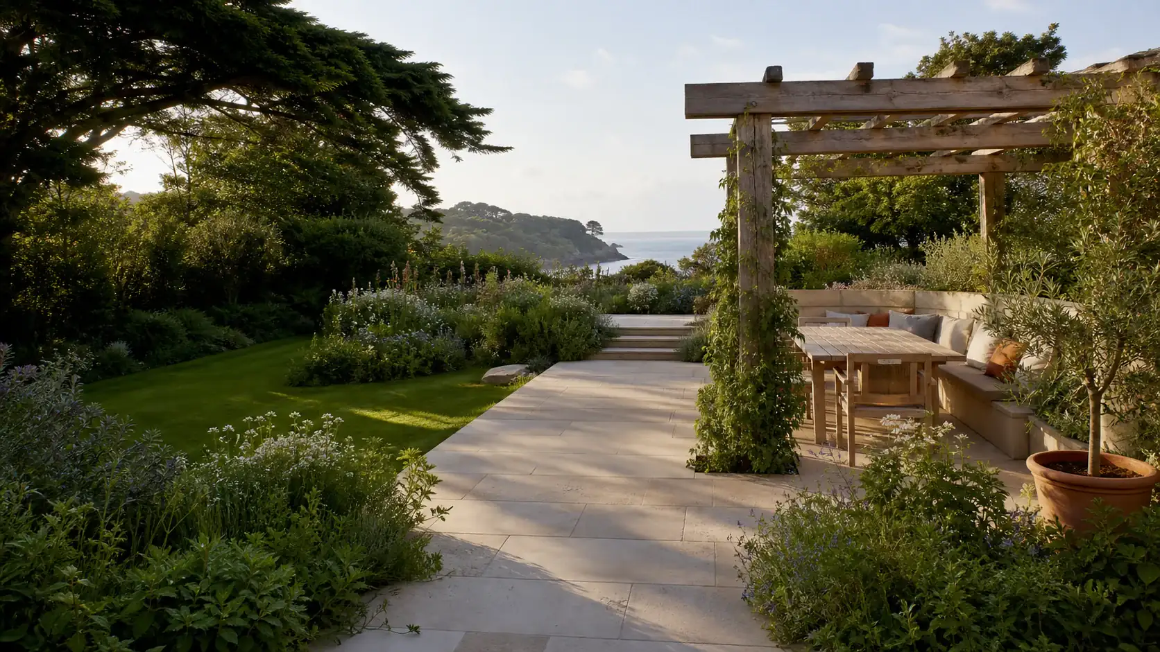 Fictional Fernwake Garden Design concept with a landscaped coastal garden