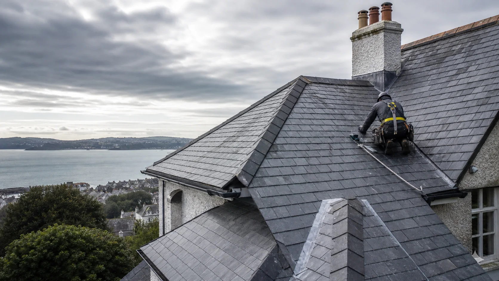 Fictional Greyfin Roofing Co. concept with a roofing-focused design